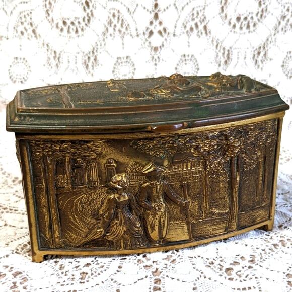 Weidlich Bros WB Mfg Co antique jewelry casket gold plated American Colonial - Picture 1 of 14